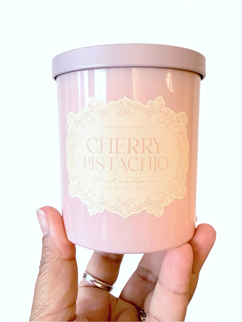 Leoben Company Cherry Pistachio Luxury Scented Candle - Pink Decorative Jar